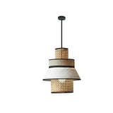Japanese Wabi-Sabi Minimalist Cloth & Rattan Pendant Light - Woven Fabric Hanging Ceiling Lamp Fixture for Living Room, Dining Room & Kitchen