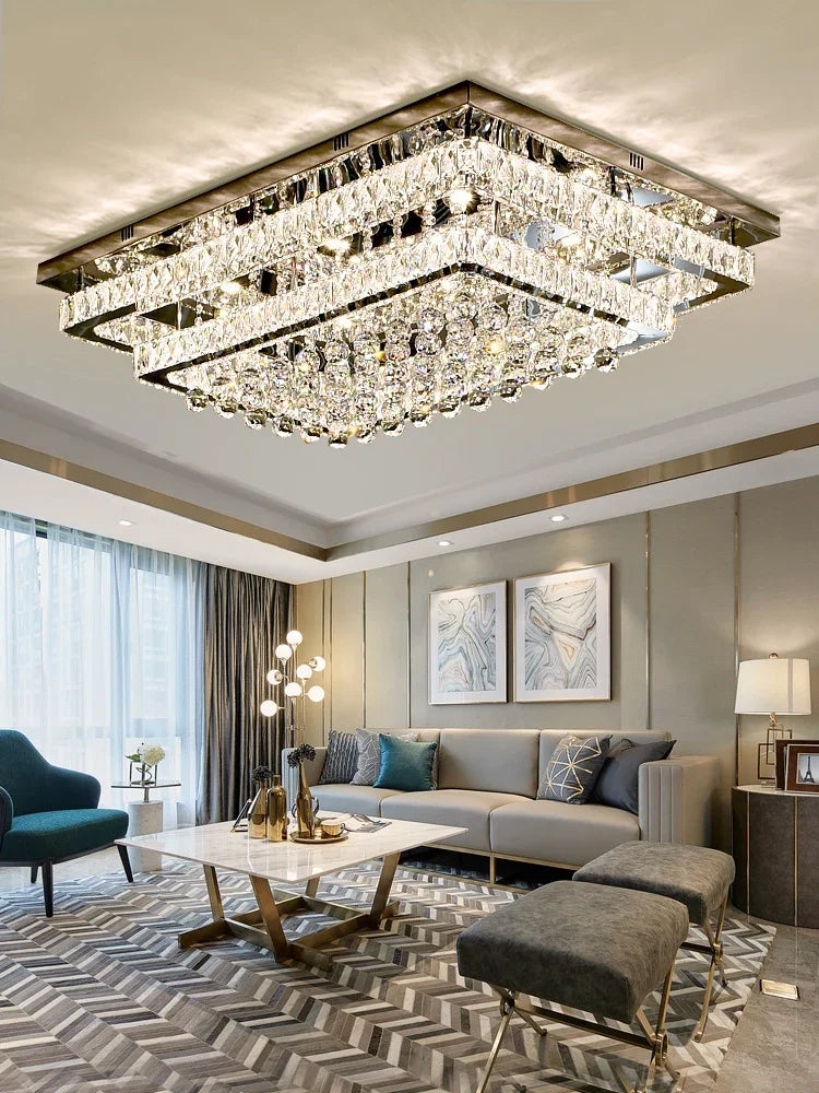 Modern Luxury Crystal LED Chandelier For Living Room Bedroom Dining Room Kitchen Ceiling Lamp Silver Chrome Remote Control Light