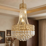 Modern Gold Crystal Chandelier, Empire Style Dimmable K9 Crystal Pendant Light Adjustable Chain Hanging Lamp for High Ceiling Living Room Bedroom Dining Room Kitchen Island Hallway Staircase