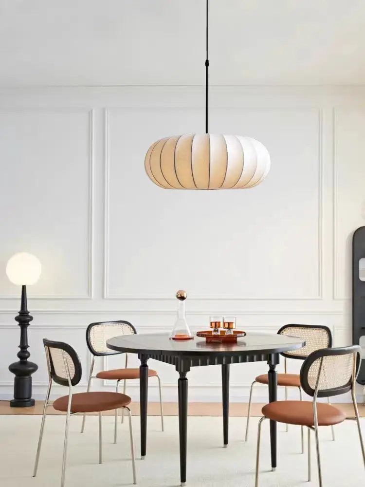 Nordic Simple White Silk LED Pendant Light - Modern Textile Ceiling Hanging Lamp Fixture for Dining Table, Coffee Table, Tea Room & Bedroom