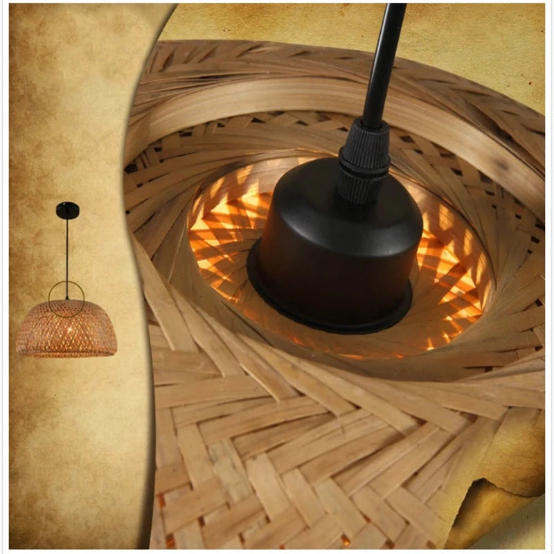 Bamboo Pendant Lamp Restaurant Bamboo Vine Lampshade Chandeliers Pendant Lights HandmadeNatural Rattan Wicker E27 LED