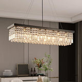 Rectangular Crystal Chandelier Industrial Rectangle Led Pendant Light Fixture for Kitchen Island Dining Room Black L 33.5" x