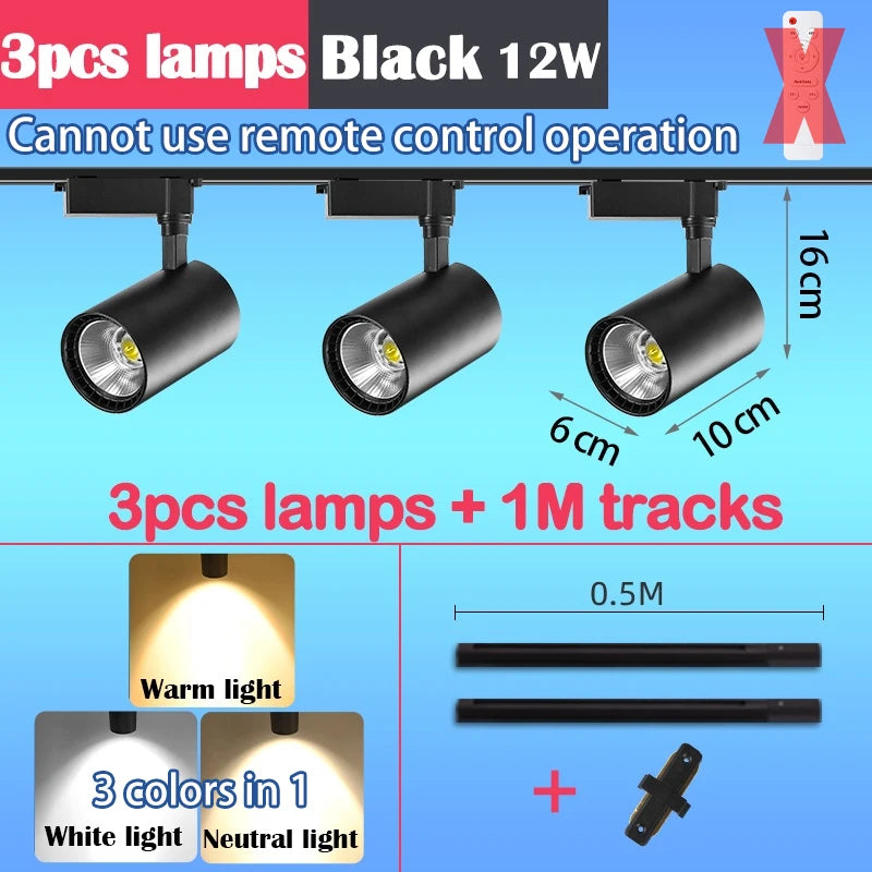 Remote Control Set LED Track Light Dimmable Ceiling Spotlight Rail Light Led Track Rail Spotlight Clothing Store Ceiling Lights