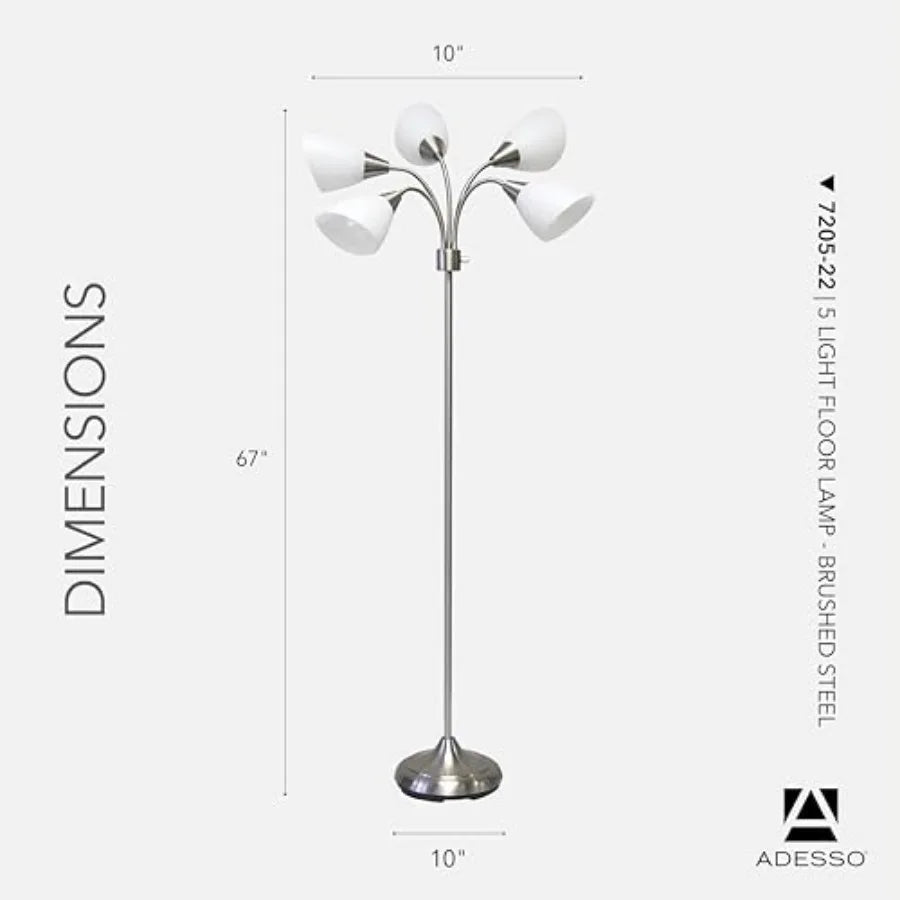 Floor Lamp with 5 Movable Shades and Adjustable Brightness Perfect Lighting for Bedroom Decor, Beauty and Art Studio