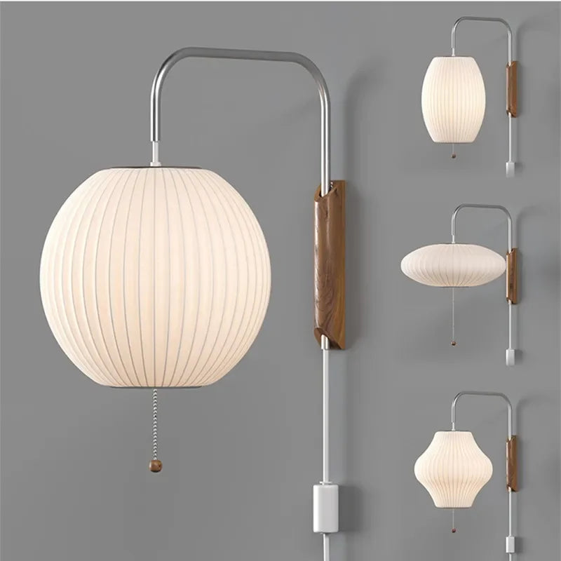 Japanese Wabi-Sabi Silk Fabric Wall Sconce Lamp - Minimalist Textile Wall Light Fixture for Living Room, Bedroom, Porch & Hotel Corridor Decor