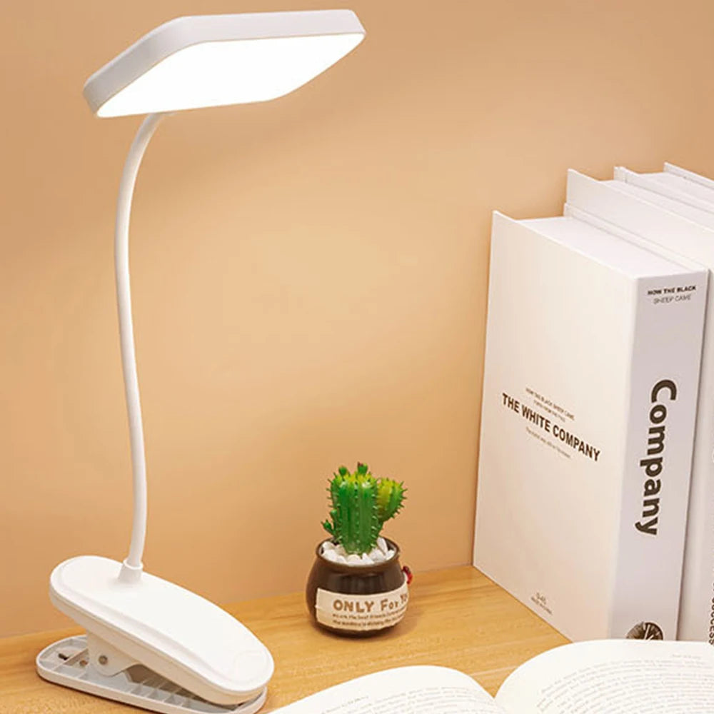 Flexible Table Lamp with Clip Step less Dimming Led Desk Lamp Rechargeable Bedside Night Light for Study Reading Office Work