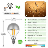 G45 Edison LED Globe Night Bulb - 4W Dimmable E12 E14 E26 E27 Silver Top Mirror Light