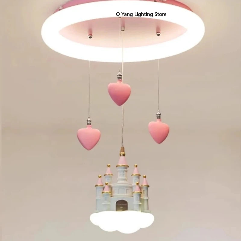 Chandelier Girl Bedroom Light Creative Cartoon Pink Girl Heart Castle Love Light Girl Princess Room Light Remote Control