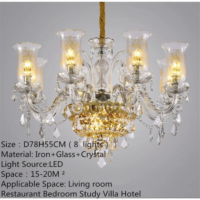 European Luxury Crystal Chandelier LED Living Room Restaurant Bedroom Villa  Hotel Duplex Building Candle Pendent Lamp