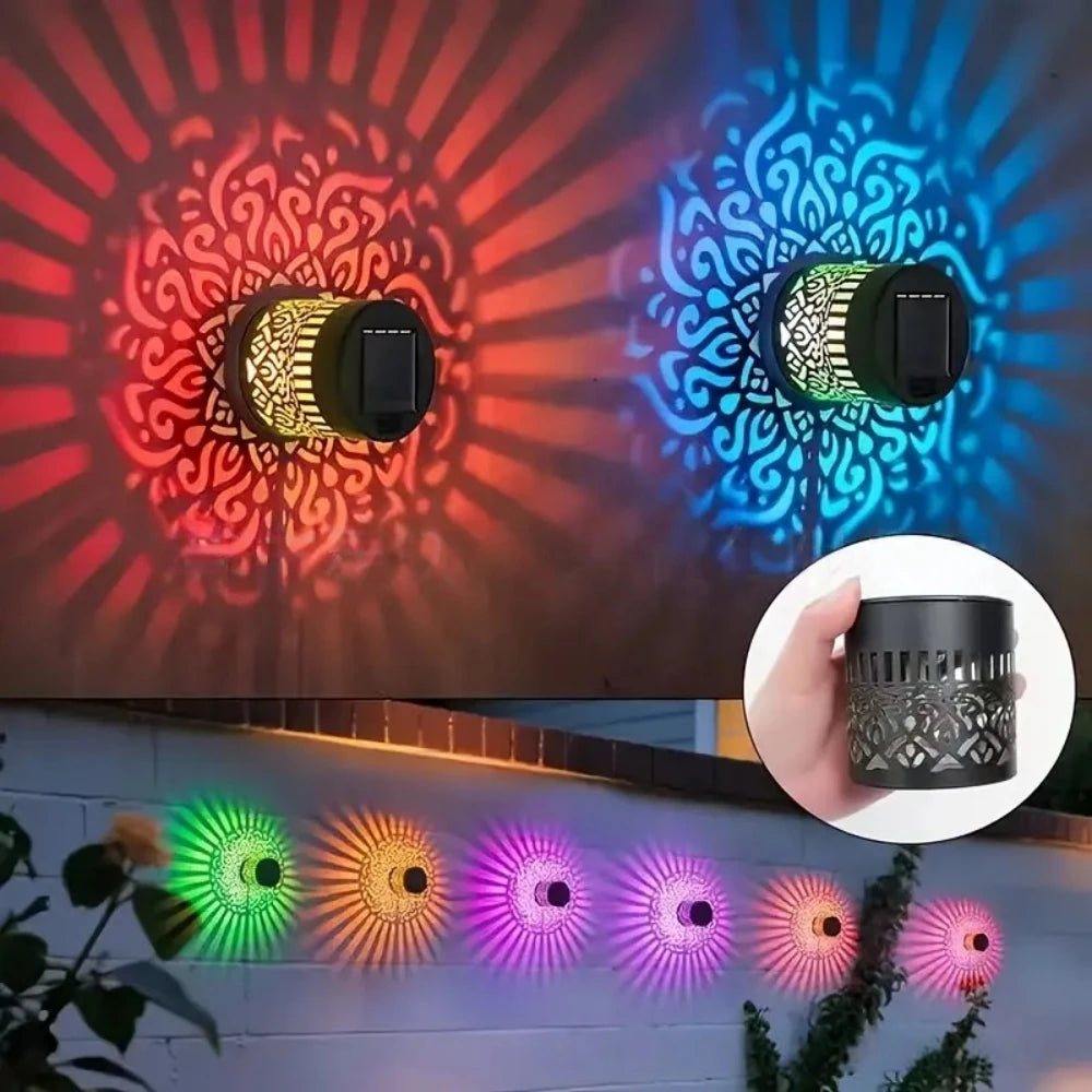Decorative Solar Mandala Lights Solar Powered Outdoor Deck Step Wall Lights for Terrace, Courtyard, Backyard, Garden Decor