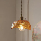 Vintage Amber Glass Pendant Light - Retro Brass Adjustable Hanging Hanging Lamp