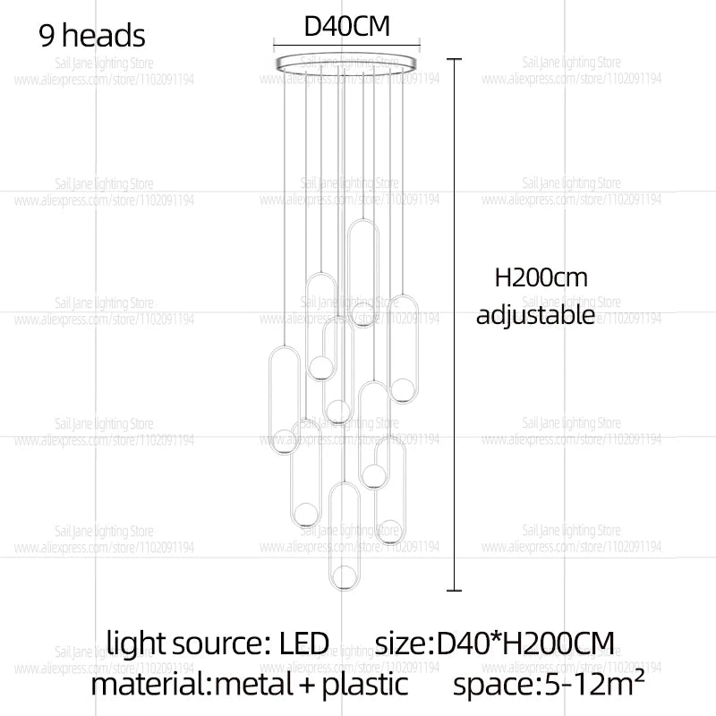 Nordic Home Decor LED Chandelier Villa Living Room Ceiling Light Suspended Staircase Pendent Lamp Dining Table Pendent Light
