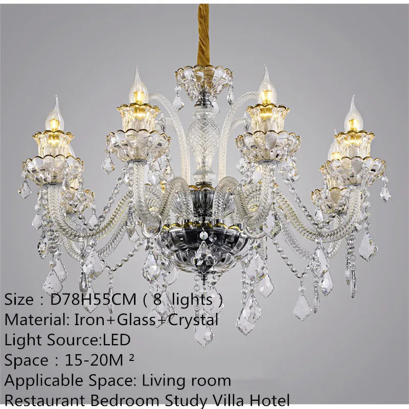 European Luxury Crystal Chandelier LED Living Room Restaurant Bedroom Villa  Hotel Duplex Building Candle Pendent Lamp