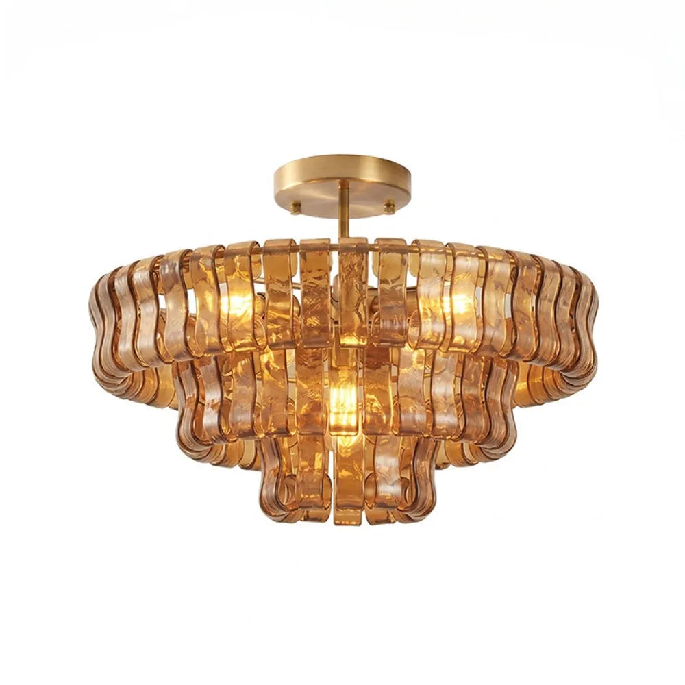 Italian Murano Glass Ceiling Chandelier Light - Handcrafted Luxury Flush Mount Pendant Fixture for Living Room, Bedroom & Restaurant Decor