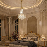 Modern Gold Crystal Chandelier, Empire Style Dimmable K9 Crystal Pendant Light Adjustable Chain Hanging Lamp for High Ceiling Living Room Bedroom Dining Room Kitchen Island Hallway Staircase