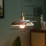 IWHD Home Design LED Pendant Lamp Balcony Reading Dining Room Japan Style Gold Copper Patterned Ceramic Hanging Lights Hanglamp