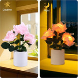 Pink Rose Flower Cordless Touch Lamp LED Artificial Flowers Gifts for Her Wife Girlfriend Small Table Lamp Night Light