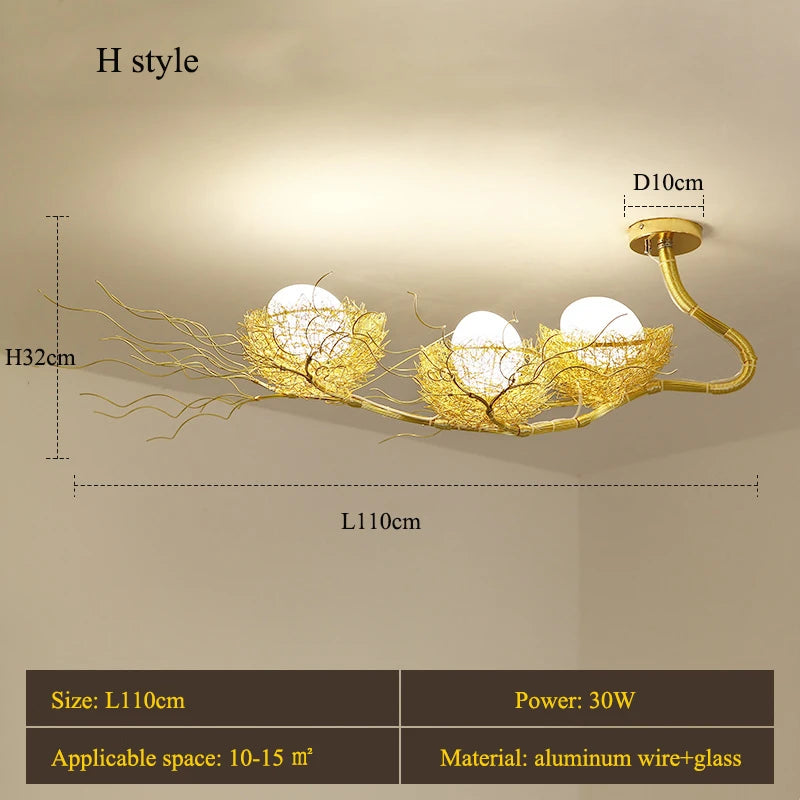 Modern Led Living Dining Room Kitchen Chandeliers Gold Bird Nest Egg Glass Ball Pendant Light Bedroom Loft Ceiling Hanging Lamp
