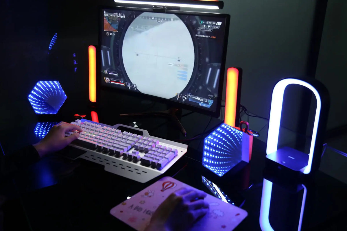 RGB 3D Hexagonal Mirror Tunnel Light LED Desktop Ambient Lamp Compute Game Music Rhythm Sync Pickup Lights Room Decoration