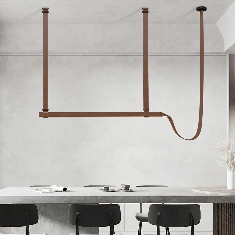 2026 Leather Belt LED Ceiling Chandelier - Luxury Living Room Hanging Lamp