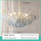 French Vintage-Style Living Room Chandelier In A Retro Blue Shell Villa Duplex Bedroom Crystal Lamp With A Sophisticated Touch