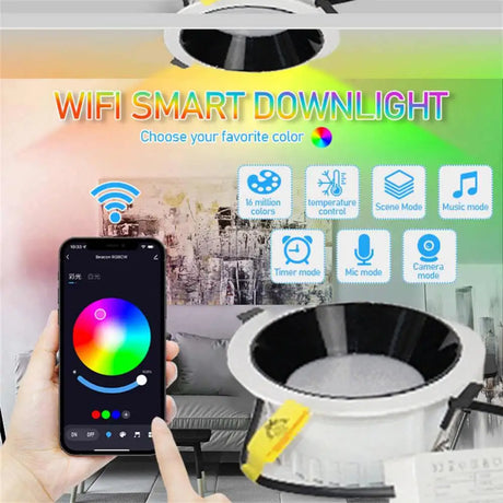 110v 220v Voice Control Smart Led Downlight RGB WW CW 4inch Smart Ceiling Light Work With Alexa Home App Control