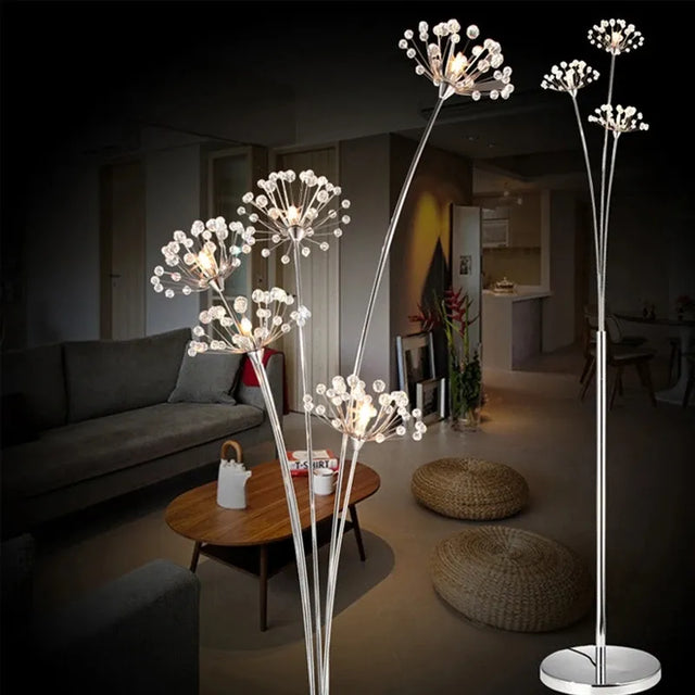 INS Modern Simple LED Bedside Lamp Living Room Bedroom Wedding Dress Shop Decors Crystal Study Dandelion Standing  Floor Light