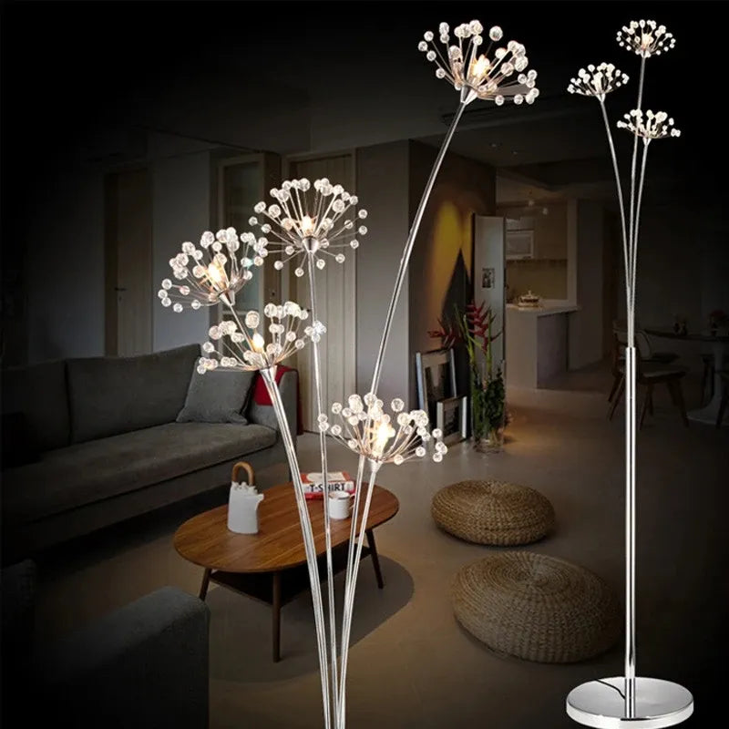 INS Modern Simple LED Bedside Lamp Living Room Bedroom Wedding Dress Shop Decors Crystal Study Dandelion Standing  Floor Light