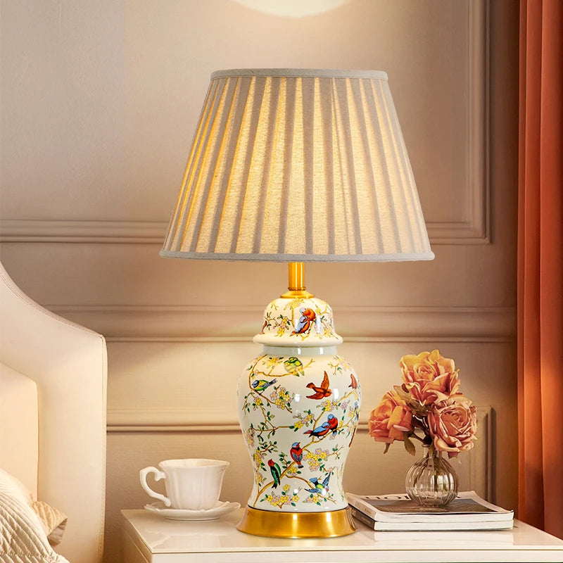 Magpie Chinese Flower And Bird Ceramic Table Lamp Living Room Bedroom Study Lamp Modern Retro Warm Table Lamp Bedside Lamp