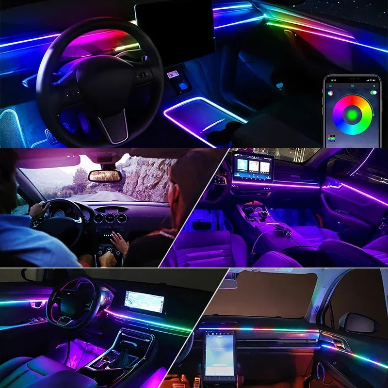 22 In1 Car Acrylic LED Ambient Lamps Universal Colorful Atmosphere Lights Auto Interior Neon Strip App Control 64 RGB  Lighting