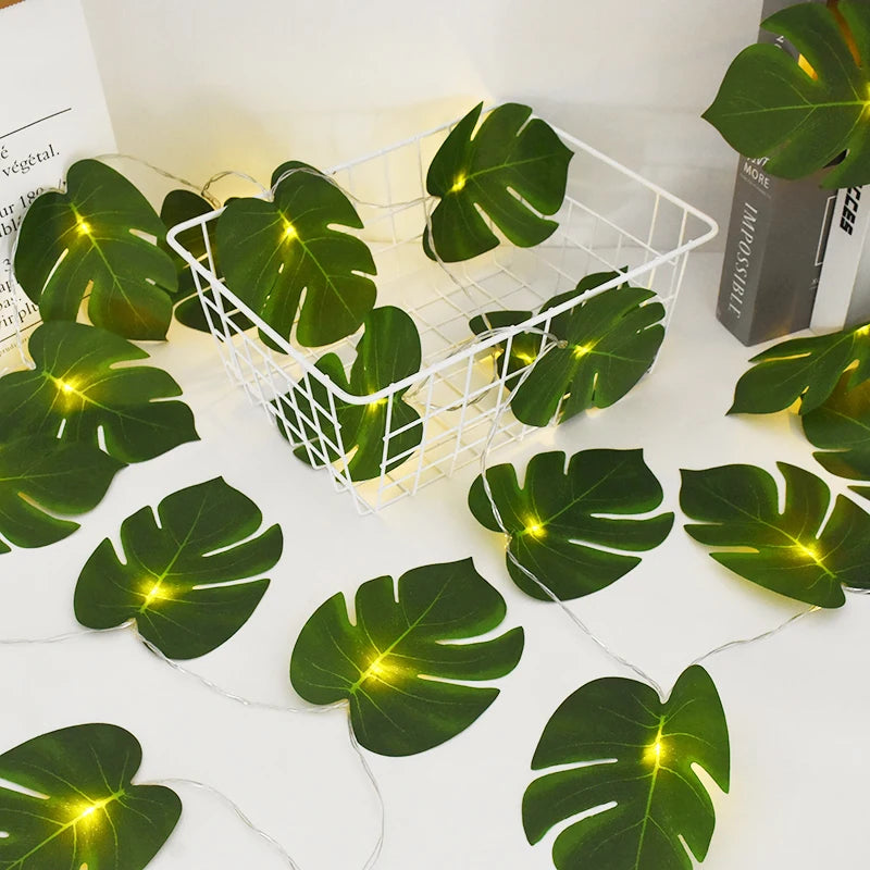 Artificial Turtle Leaves LED String Lights for Birthday Hawaiian Luau Party Jungle Beach Theme Wedding Decorations Home Garden