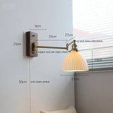 IWHD Pull Chain Switch LED Wall Lamp Beside Bedroom Living Room Light Arm Left Right rotate Wood Canopy Applique Murals Sconce