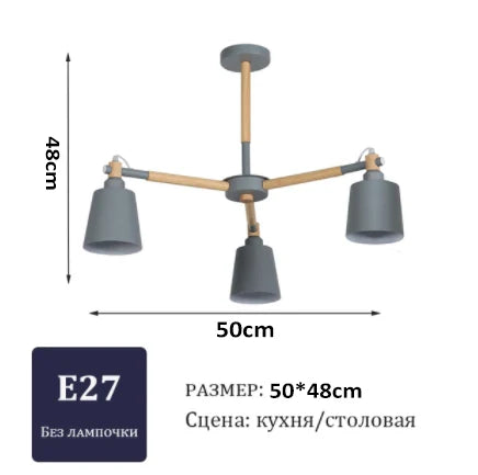 Modern solid wood living room pendant lamp E27 ceiling lamp bedroom ceiling pendant lamp hotel restaurant interior lighting bulb