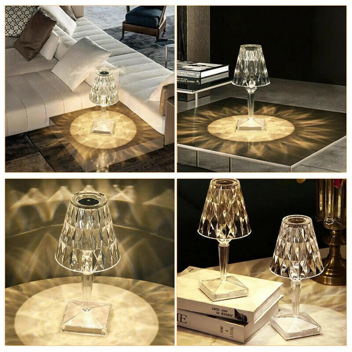 Diamond Table Lamp Crystal LED Bar Table Lamp Rechargeable Touch Sensor Dimming Bedside Lamps For Bedroom Decor