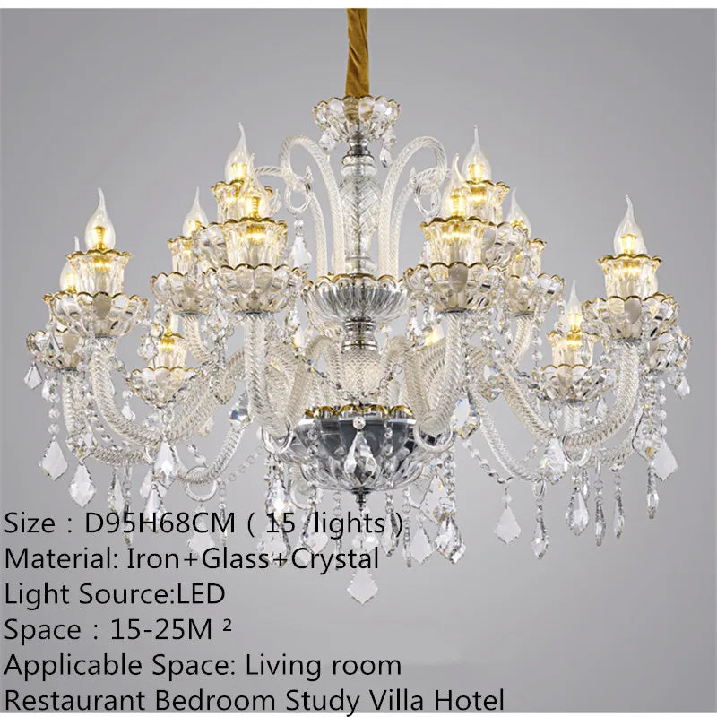 European Luxury Crystal Chandelier LED Living Room Restaurant Bedroom Villa  Hotel Duplex Building Candle Pendent Lamp