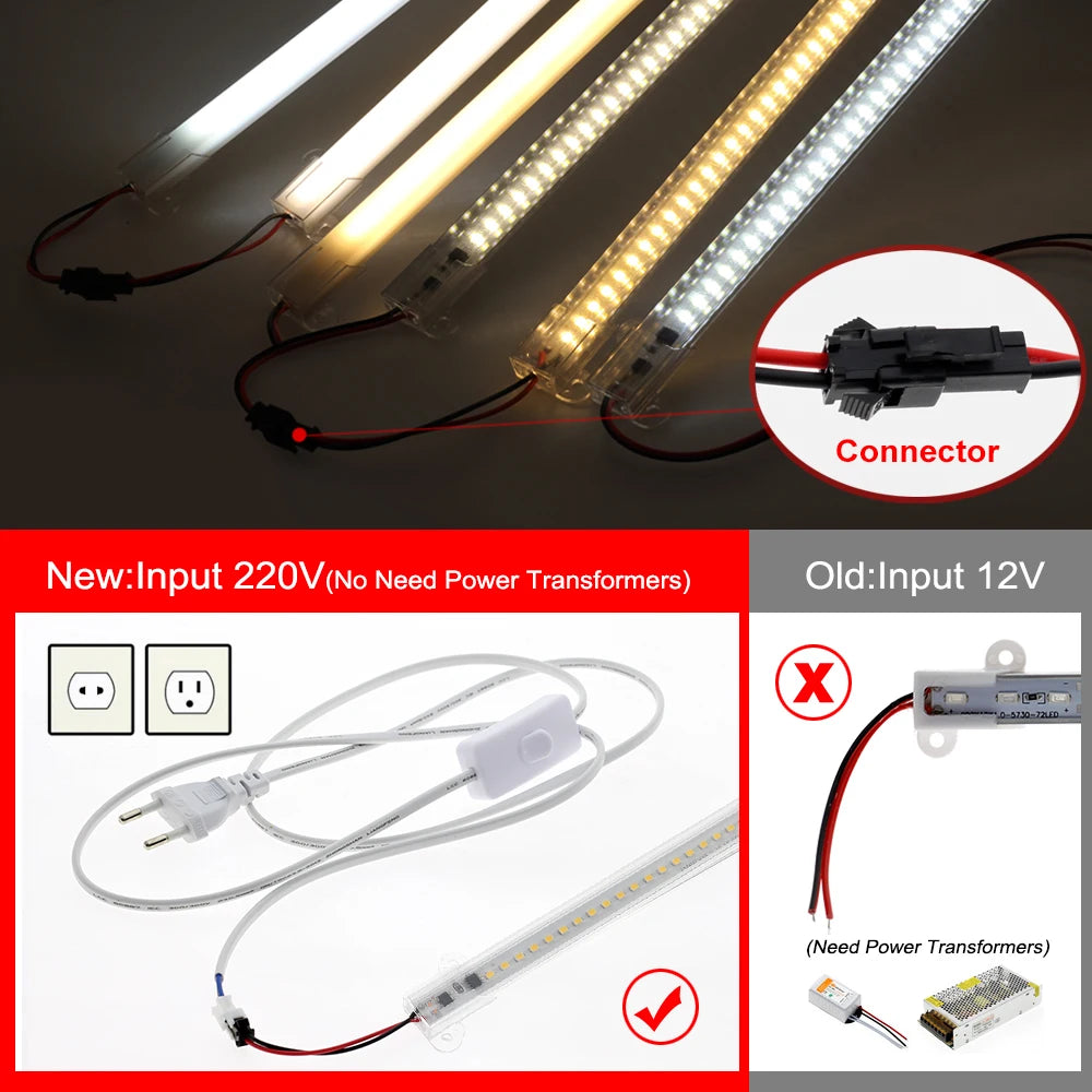 SMD2835 LED Tube AC 220V 8W High Brightness Hard Rigid LED Strip Bar Lights 50cm 72LEDs Energy Saving LED Fluorescent Tubes Set