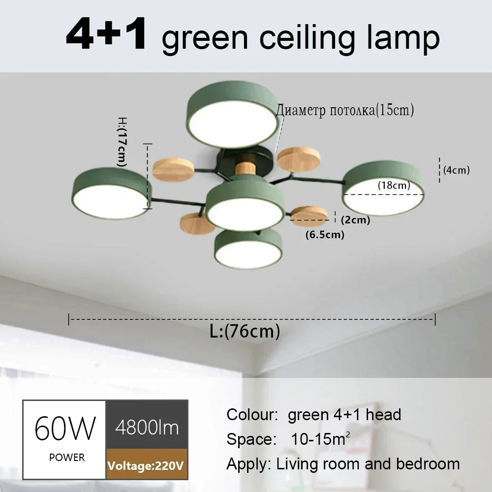 Nordic Creative Macaron Log LED Ceiling Light Bedroom Living Room Chandelie Modern Villa Restaurant Interior Lighting Decoration
