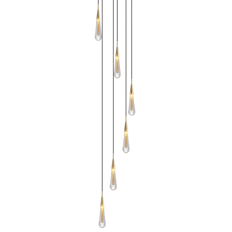 Modern Creative LED Lamp Pendant ForStair Lamp,Duplex Building Villa,Apartmenthigh Hanging Simple Crystal Gold Flowing Waterdrop