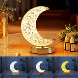 3D Moon Crystal Table Lamp - Touch Dimming USB Rechargeable Night Light for Bedroom, Girls Room Aesthetic Decor