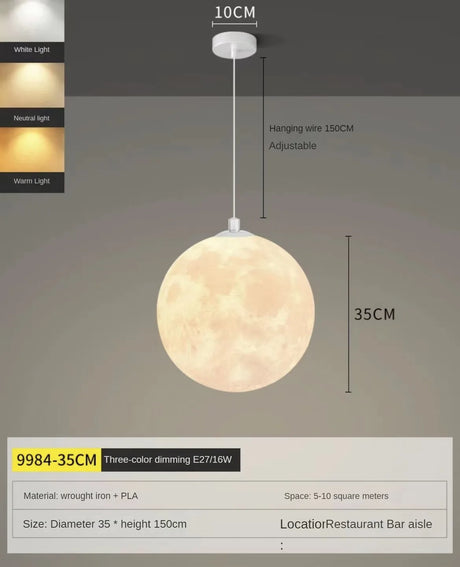 Modern LED Lunar Ceiling Chandelier Planet Shaped Moon Living Dining Room Pendent Lamp Home Decors Hanging Light Luster Fixtures