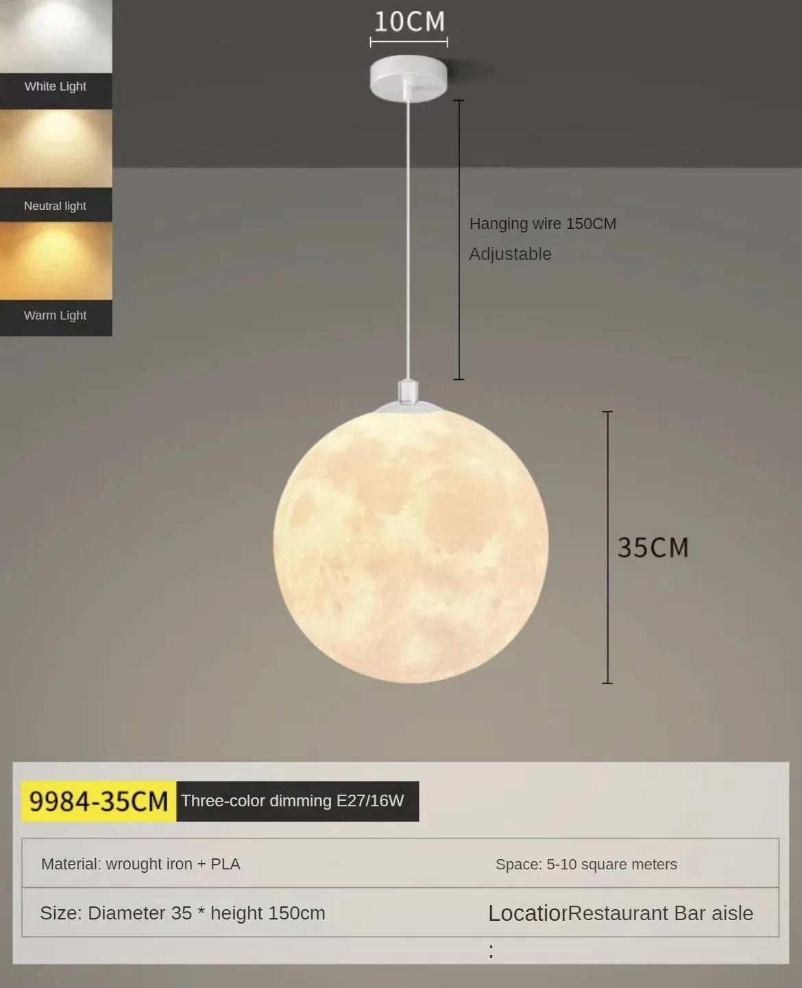 Modern LED Lunar Ceiling Chandelier Planet Shaped Moon Living Dining Room Pendent Lamp Home Decors Hanging Light Luster Fixtures