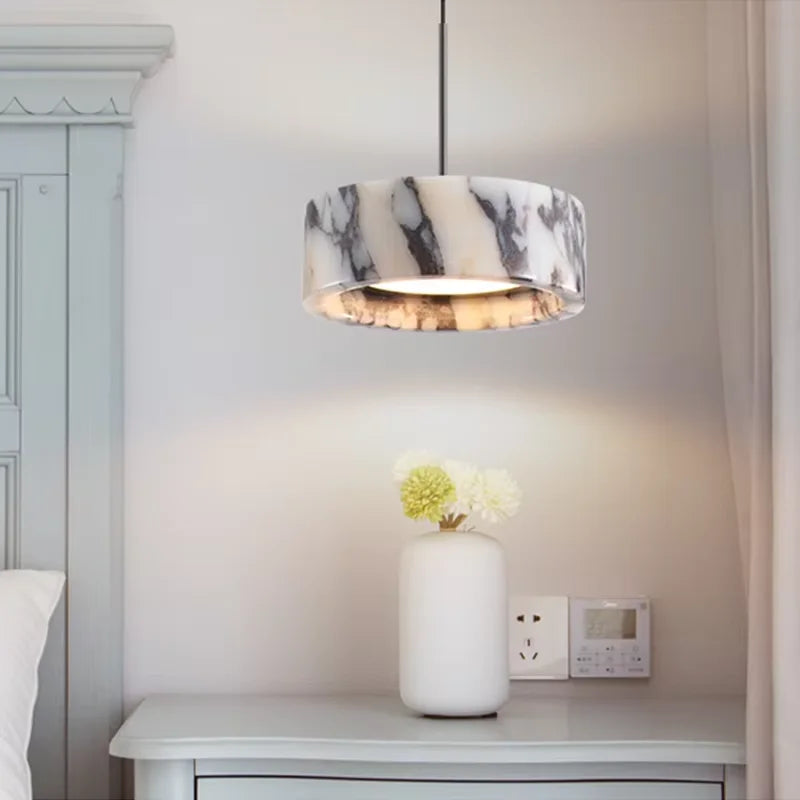 Luxury Black Natural Stone Pendant Lamp - High-end LED Bedside Chandelier