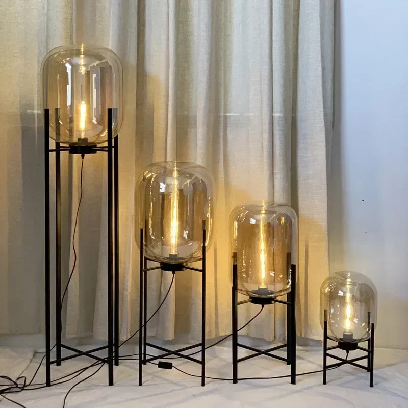 Nordic Minimalist Smoke Gray Glass Led Floor Lamp Designer Bedroom Bedside Table Light High-end Living Room Decoration Lighting