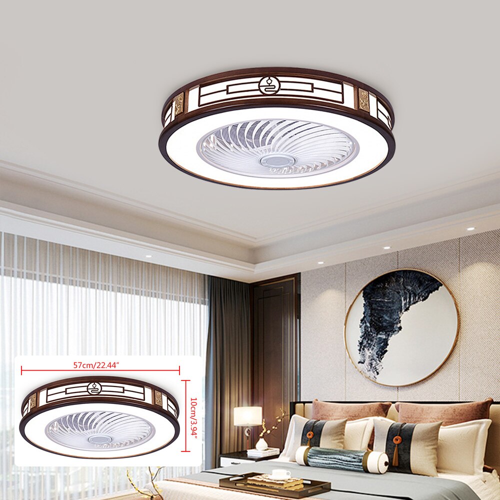57CM Modern Enclosed Ceiling Fan with Light and Remote Control 3 Light Color 3 Wind Speed Timing Mute Round Chinese Style