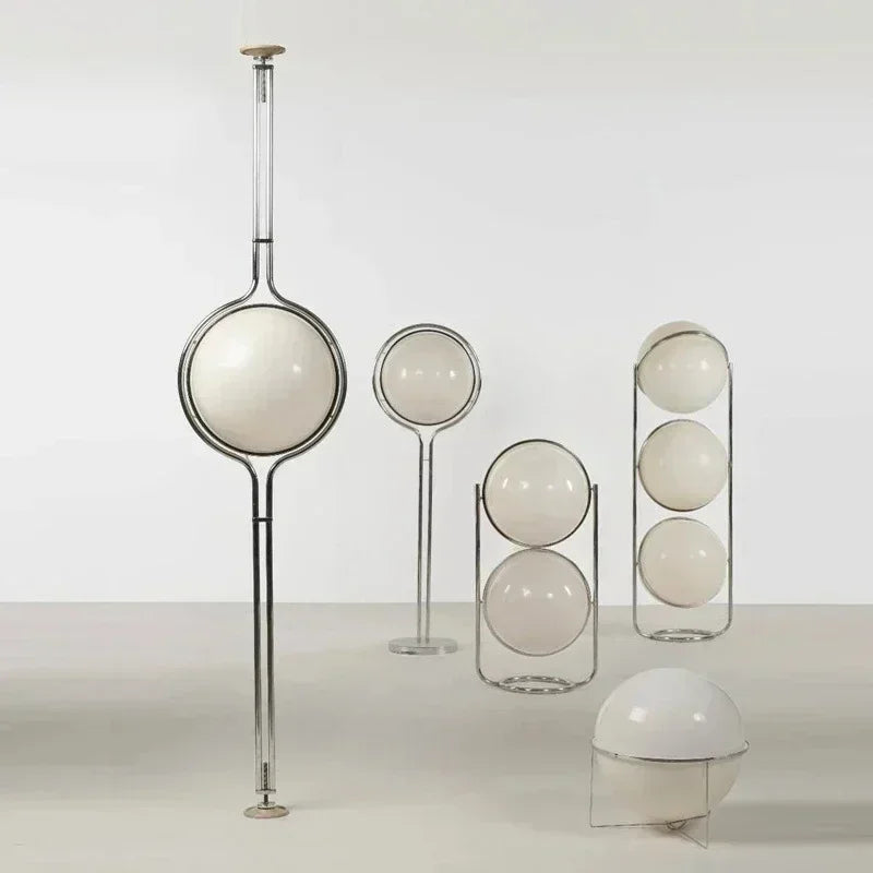 2026 Modern Creative Chrome Floor Lamp - White Acrylic Ball LED Standing Light