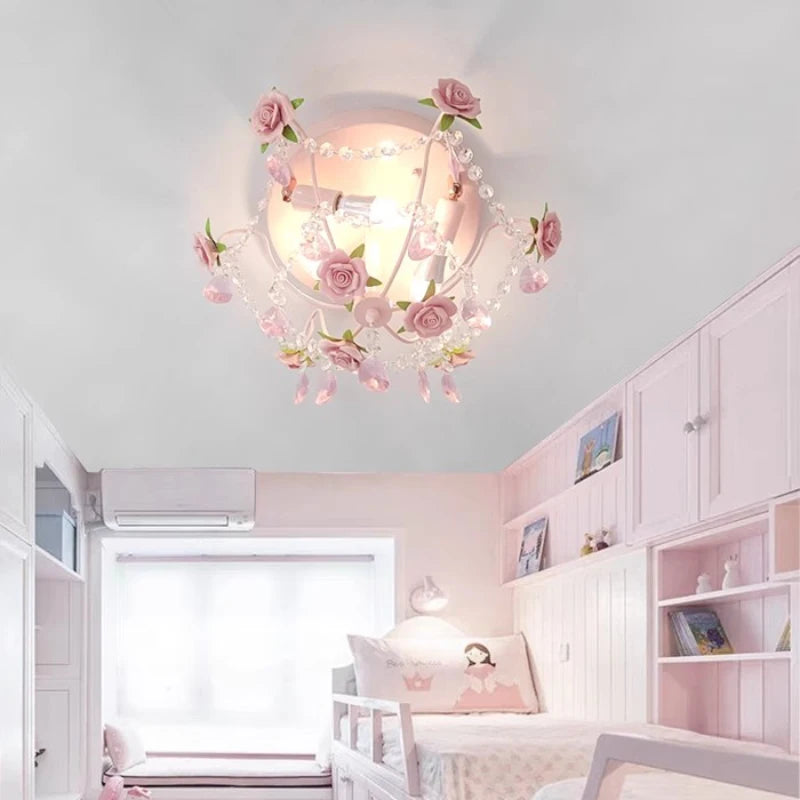 Pink Rose Bouquet Ceiling Lights Children's Room Princess Room Decor Light Romantic Girl Bedroom Corridor Bouquet Ceiling Lamps