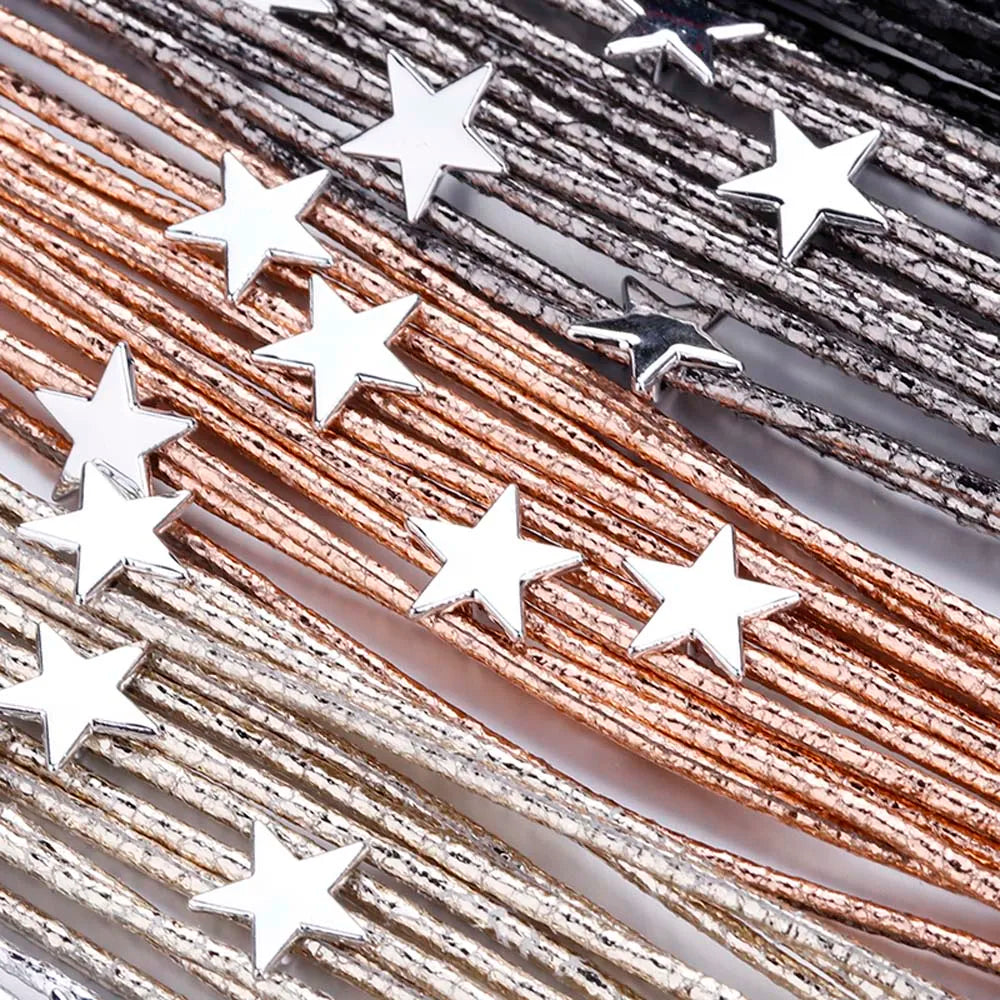 ALLYES Boho Glitter Filled Slim Strips Leather Bracelet for Women Fashion Cute Stars Multilayer Wrap Bracelets Charm Jewelry