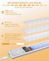 Tri-Color Motion Sensor Cabinet Lights, 76 LED Magnetic Closet Lights with 1500mAh USB Rechargeable, 2Pack for Kitchen/Stairs