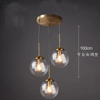 Nordic LED Glass Ball Pendant Lamp Home Indoor Decors Hanging Chandeliers Lighting Dining Room Restaurant Smoke Gray Suspension