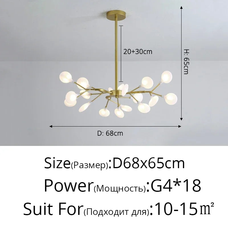 Modern Firefly Black Gold LED Chandelier for Living Room Lustre Bedroom Home Decor Indoor Light Minimalist Ceiling Pendant Lamp